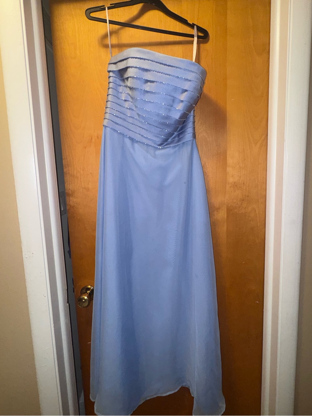 Periwinkle Strapless Evening Dress with Beaded Bodice